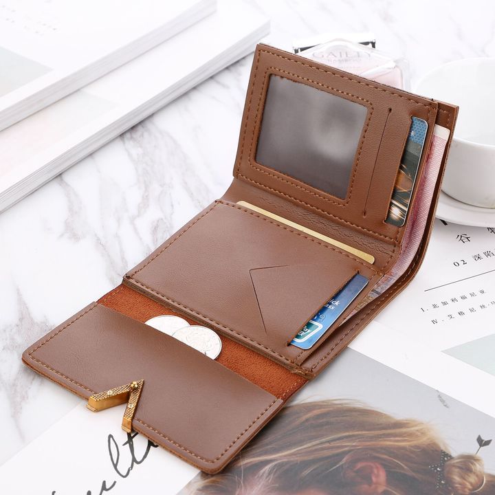 Female stitching metal V-shaped decorative abrasive retro short wallet students simple buckle Wallet