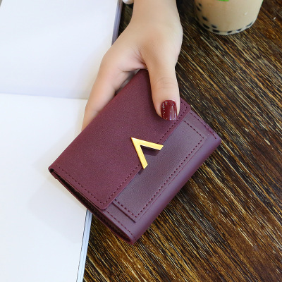 Female stitching metal V-shaped decorative abrasive retro short wallet students simple buckle Wallet