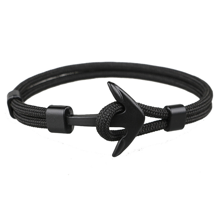 2pcs /lot New Fashion Black Color Anchor Bracelets Men Charm Survival Rope Chain Paracord Bracelet
