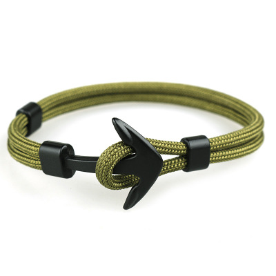 2pcs /lot New Fashion Black Color Anchor Bracelets Men Charm Survival Rope Chain Paracord Bracelet