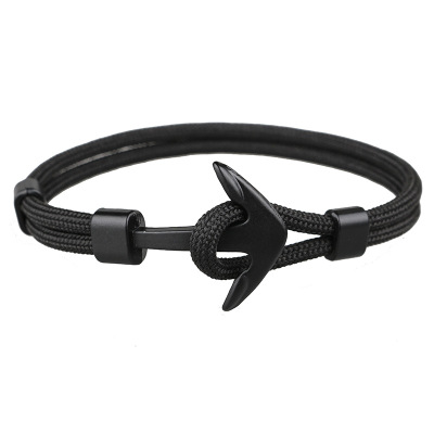 2pcs /lot New Fashion Black Color Anchor Bracelets Men Charm Survival Rope Chain Paracord Bracelet