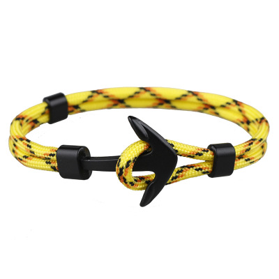 2pcs /lot New Fashion Black Color Anchor Bracelets Men Charm Survival Rope Chain Paracord Bracelet