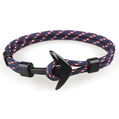 2pcs /lot New Fashion Black Color Anchor Bracelets Men Charm Survival Rope Chain Paracord Bracelet