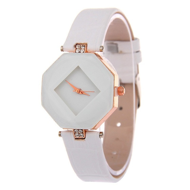 Women Watches Gem Cut Geometry Crystal Leather Quartz Wristwatch Fashion Dress Watch Ladies
