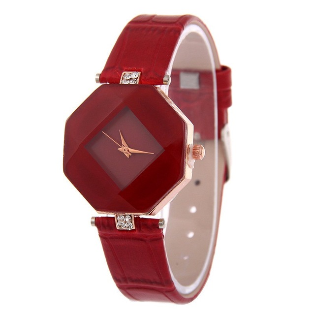 Women Watches Gem Cut Geometry Crystal Leather Quartz Wristwatch Fashion Dress Watch Ladies
