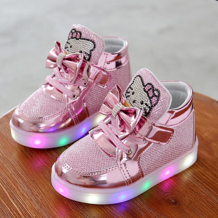 New Children Shoes Spring Rhinestone LED Shoes Girls Princess Cute Shoes With Light casual shoes