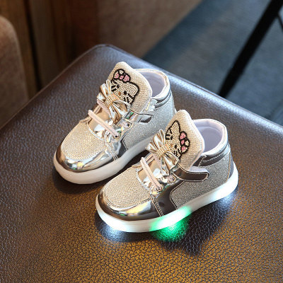 New Children Shoes Spring Rhinestone LED Shoes Girls Princess Cute Shoes With Light casual shoes