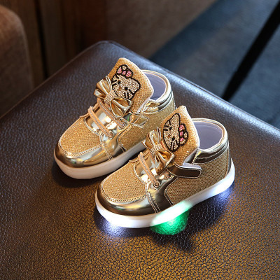 New Children Shoes Spring Rhinestone LED Shoes Girls Princess Cute Shoes With Light casual shoes