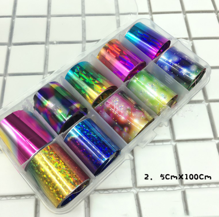 Holographic Nail Foil Set Transparent AB Color Nail Art Sticker Manicure DIY Nail Sticker Decoration