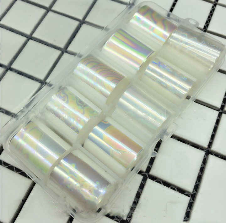 Holographic Nail Foil Set Transparent AB Color Nail Art Sticker Manicure DIY Nail Sticker Decoration