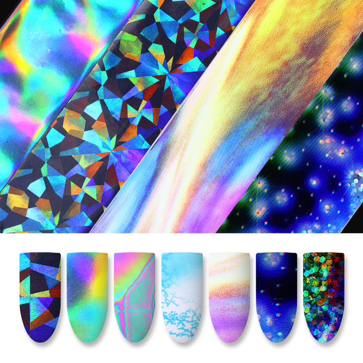 Holographic Nail Foil Set Transparent AB Color Nail Art Sticker Manicure DIY Nail Sticker Decoration
