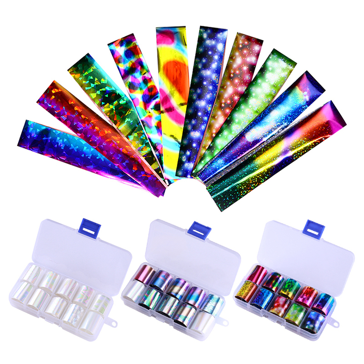 Holographic Nail Foil Set Transparent AB Color Nail Art Sticker Manicure DIY Nail Sticker Decoration
