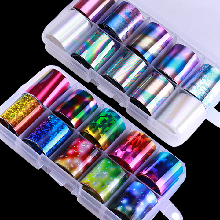 Holographic Nail Foil Set Transparent AB Color Nail Art Sticker Manicure DIY Nail Sticker Decoration