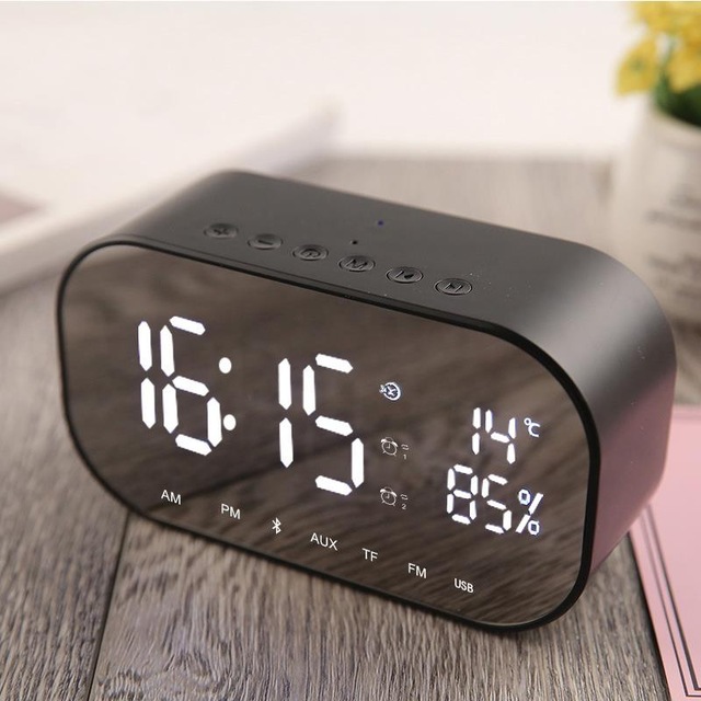 Multifunctional Wireless Bluetooth audio LED Mirror Clock Display Time / Temperature Clocks Speaker