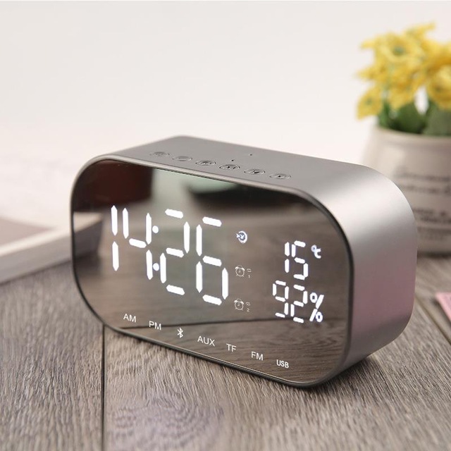 Multifunctional Wireless Bluetooth audio LED Mirror Clock Display Time / Temperature Clocks Speaker