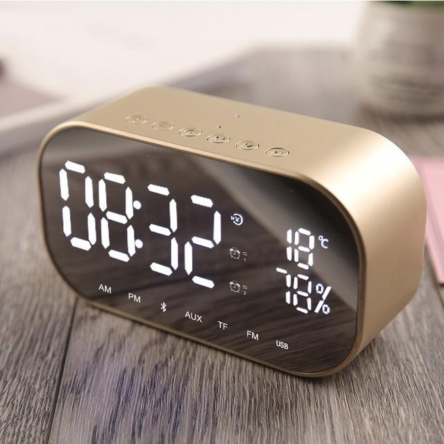 Multifunctional Wireless Bluetooth audio LED Mirror Clock Display Time / Temperature Clocks Speaker