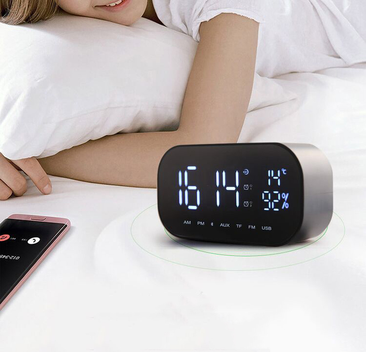 Multifunctional Wireless Bluetooth audio LED Mirror Clock Display Time / Temperature Clocks Speaker