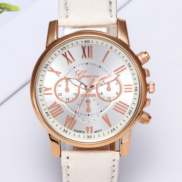 Geneva Watches Women Casual Roman Numeral Watch Leather Band Quartz Wrist Watch relogio Clock
