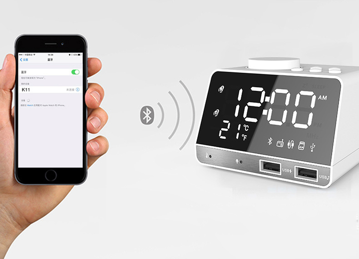 K11 Bluetooth speaker alarm clock audio creative music clock display radio Bluetooth speaker charger