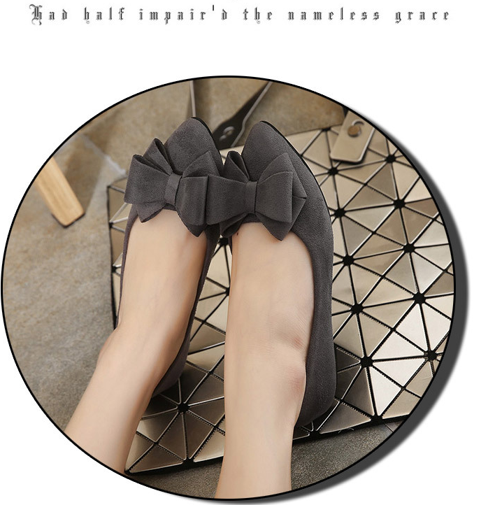 Shallow mouth pointed suede single shoes flat bottom scoop shoes female flat with bow