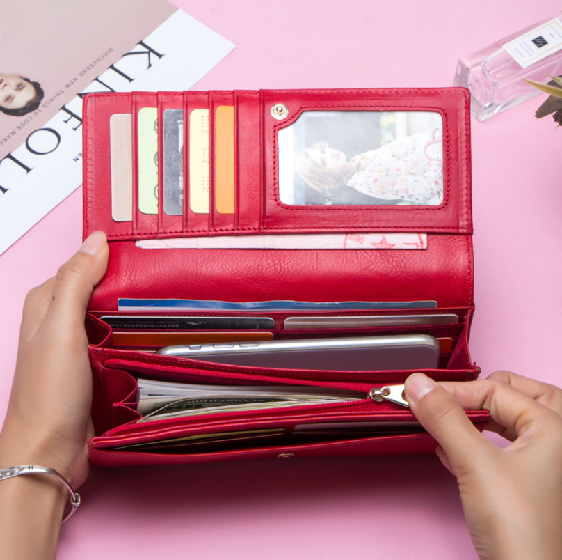 Clutch Wallets for Women Coin Purse Phone Pocket Genuine Leather Female Wallet Card Holder Money Bag