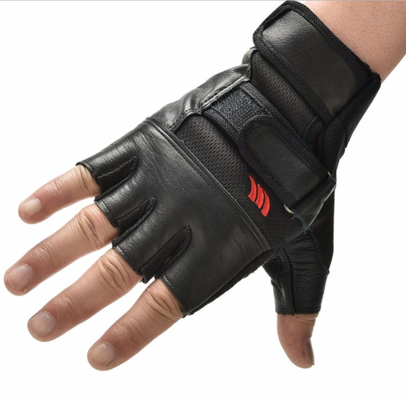 Men Black PU Weight Lifting Gym Gloves Workout Wrist Wrap Sports Exercise Training Fitness