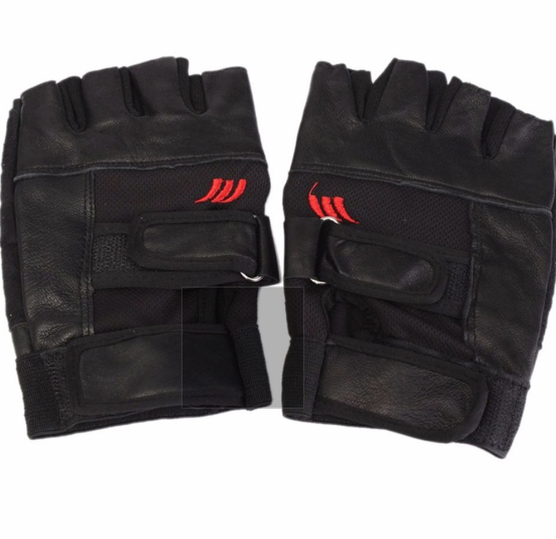 Men Black PU Weight Lifting Gym Gloves Workout Wrist Wrap Sports Exercise Training Fitness
