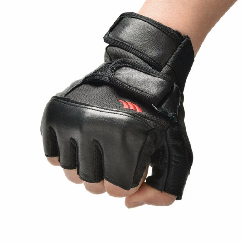 Men Black PU Weight Lifting Gym Gloves Workout Wrist Wrap Sports Exercise Training Fitness