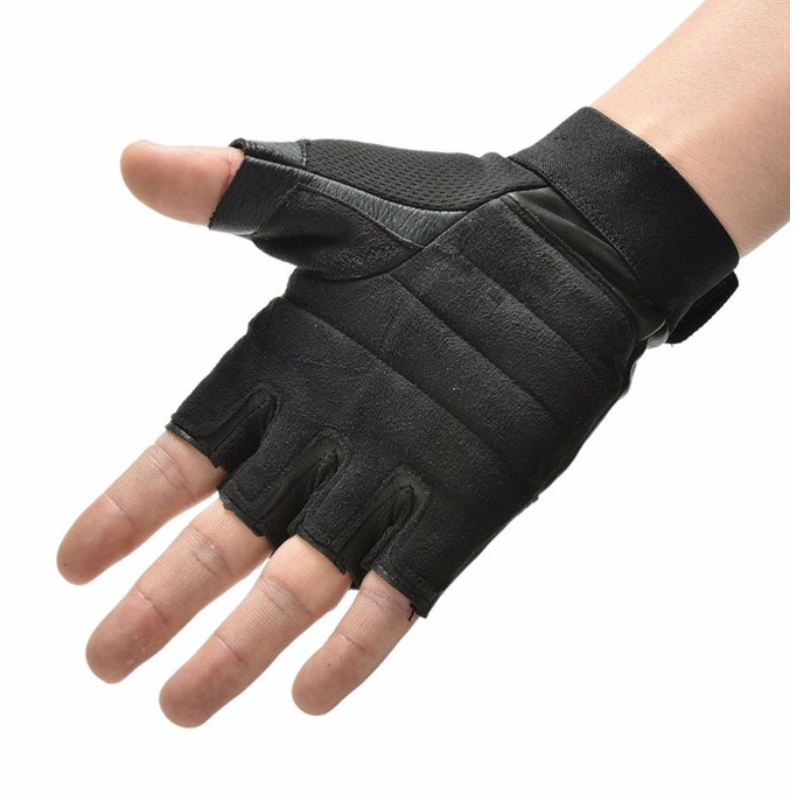 Men Black PU Weight Lifting Gym Gloves Workout Wrist Wrap Sports Exercise Training Fitness