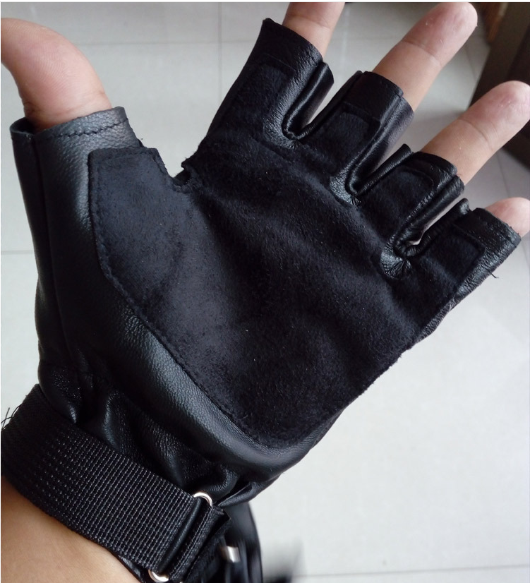 Leather half-finger gloves men driving sports non-slip fingerless riding tactical leisure warm