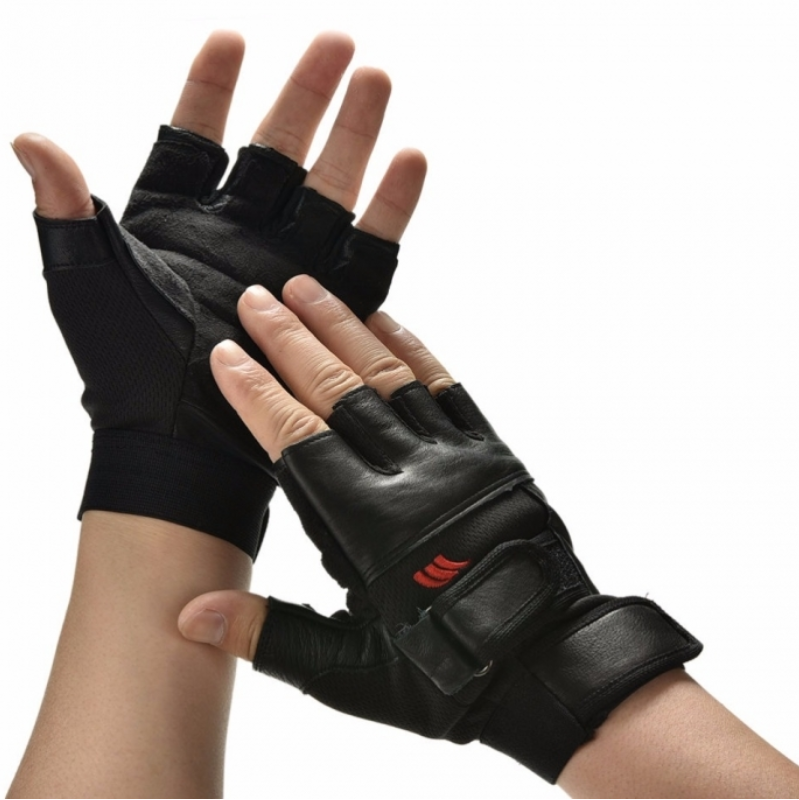 Men Black PU Weight Lifting Gym Gloves Workout Wrist Wrap Sports Exercise Training Fitness