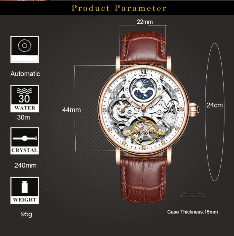Skeleton Watches Mechanical Automatic Watch Men Tourbillon Sport Clock Casual Business Moon Wrist