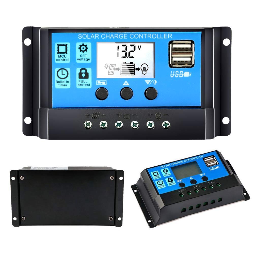 10A/20A/30A 12/24V Auto Solar Charge Controller PWM Controllers LCD Dual USB 5V Output Solar