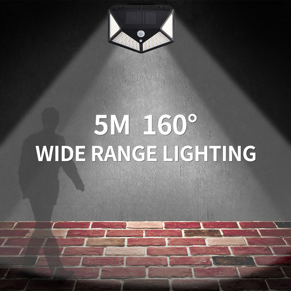 10W Solar Wall Lamp PIR Motion Sensor 100LED Solar Power Light Waterproof Lamp for Yard Garland