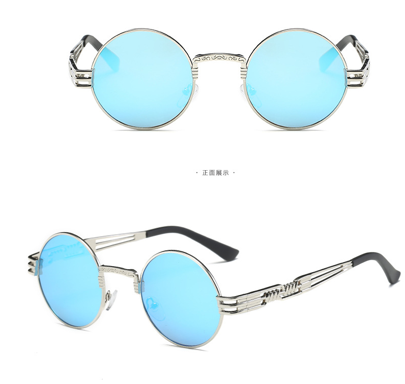 Gothic Steampunk Sunglasses Men Women Metal WrapEyeglasses Round Shades Brand Sun glasses Mirror