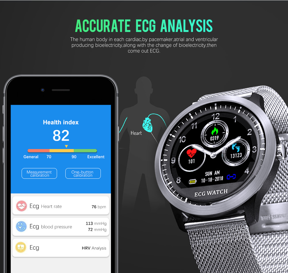 N58 2019 New ECG + PPG Smart Watch Men IP67 Waterproof Sport Watch Heart Rate Monitor Blood Pressure