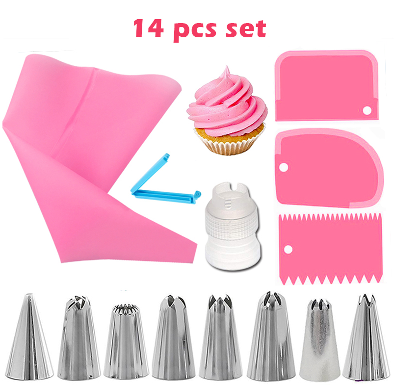 14Pcs/Set Kitchen DIY Cake Decorating Tools Icing Piping Nozzles Set Pastry Bag Scraper Flower