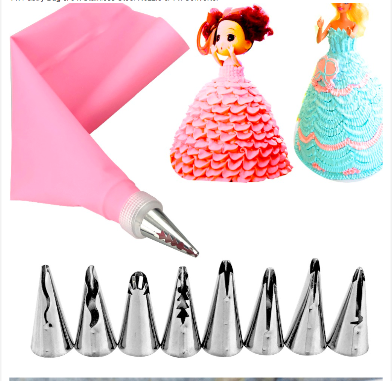 10pcs/set Kitchen Wedding Cake Decorating Icing Stainless Steel Nozzles Skirt Cake Piping Tips