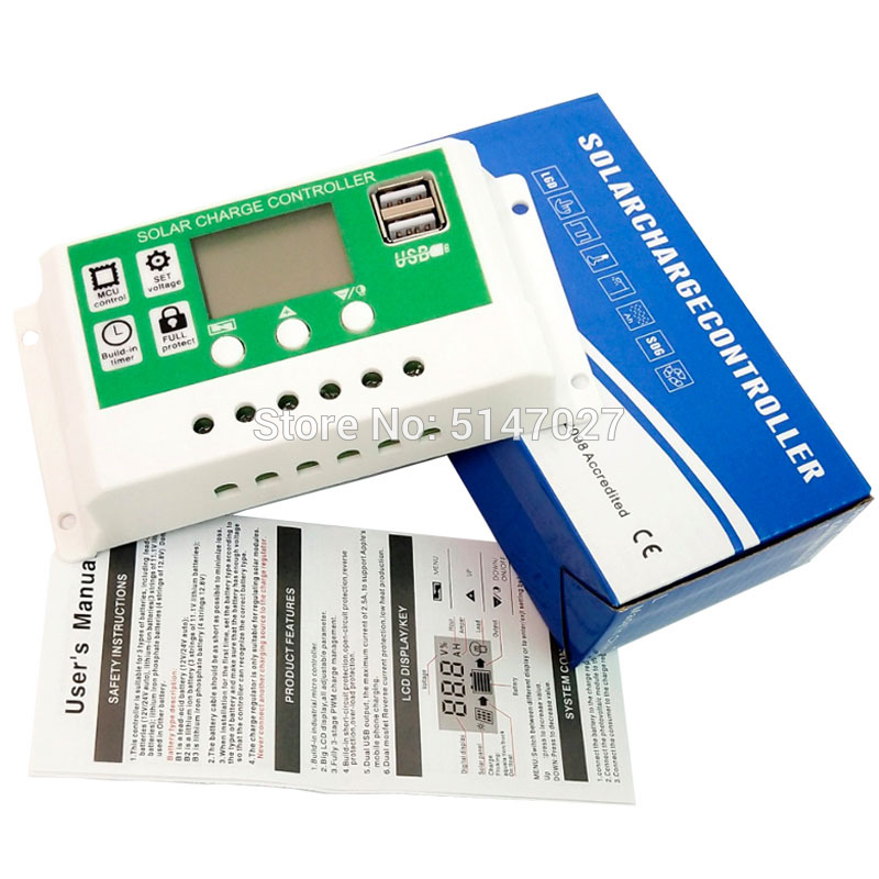 10A~60ALCD display solar charger controller Lead acid AGM GEL Iron li-ion lithium battery PWM 12v24v