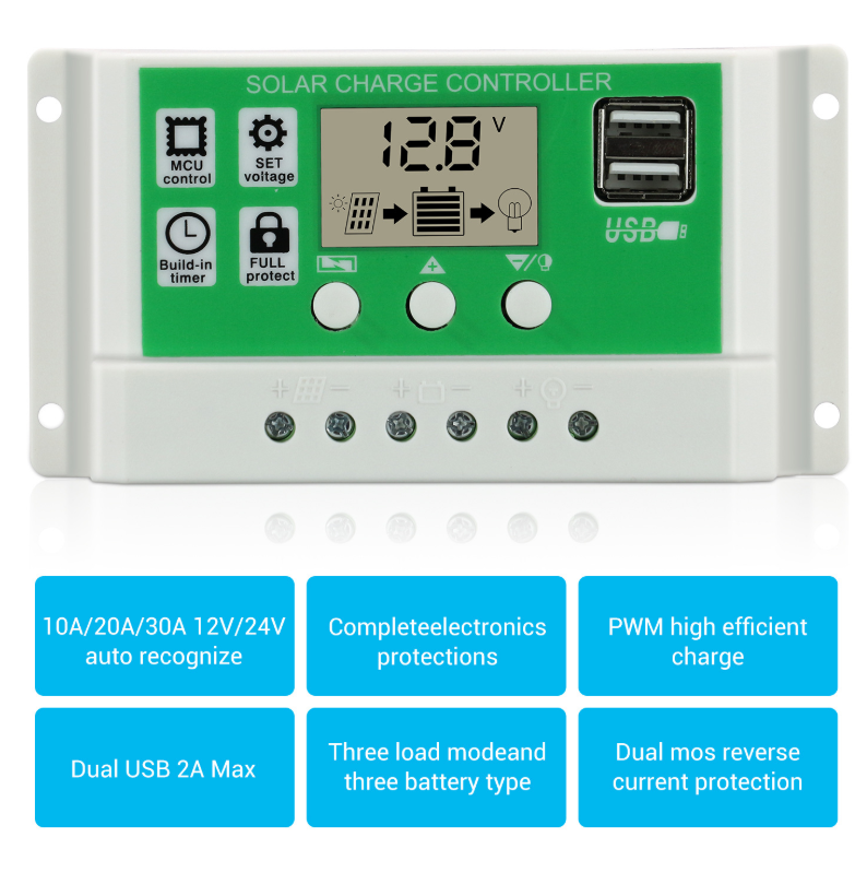10A~60ALCD display solar charger controller Lead acid AGM GEL Iron li-ion lithium battery PWM 12v24v