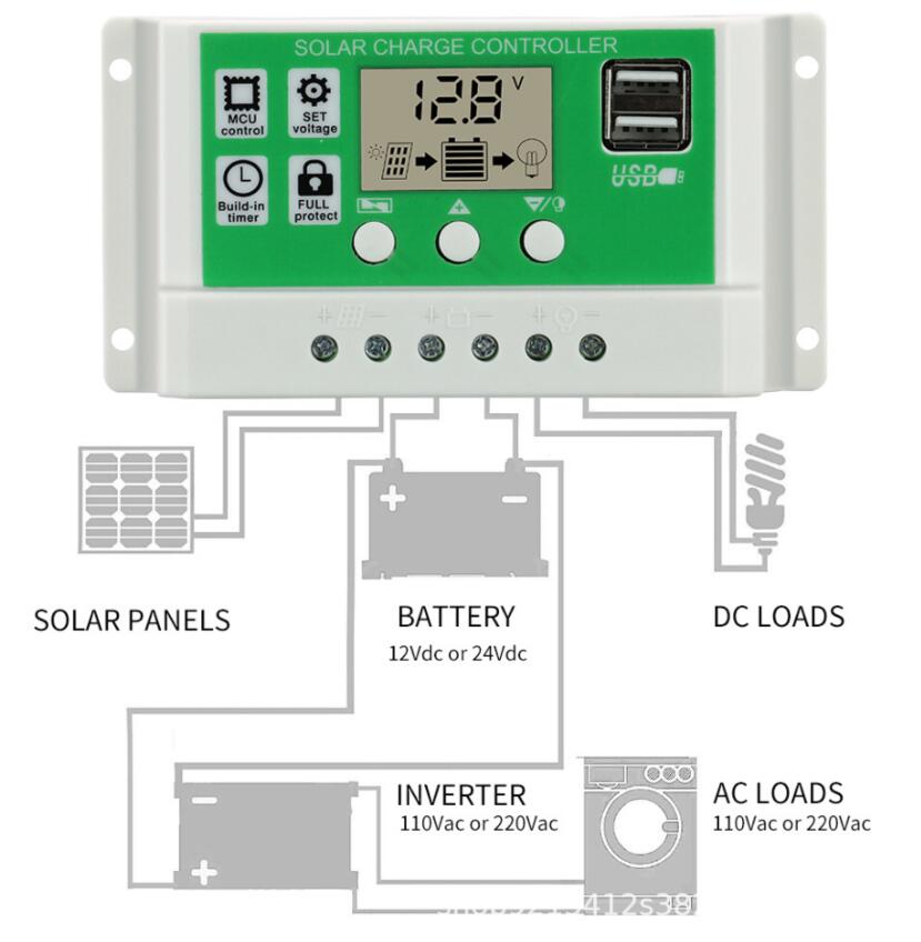 10A~60ALCD display solar charger controller Lead acid AGM GEL Iron li-ion lithium battery PWM 12v24v