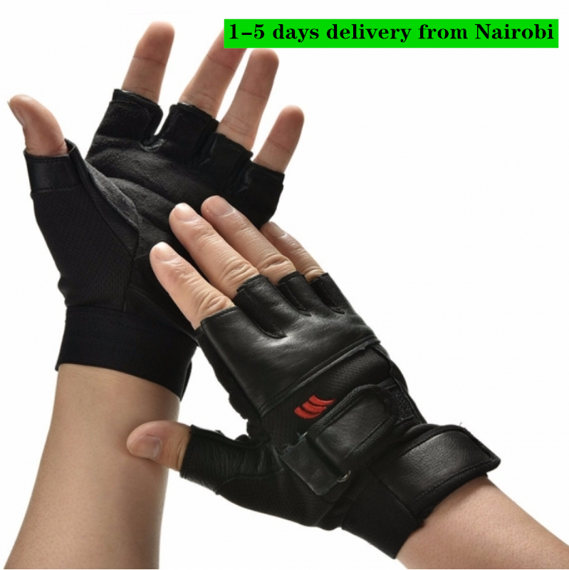 Men Black PU Weight Lifting Gym Gloves Workout Wrist Wrap Sports Exercise Training Fitness