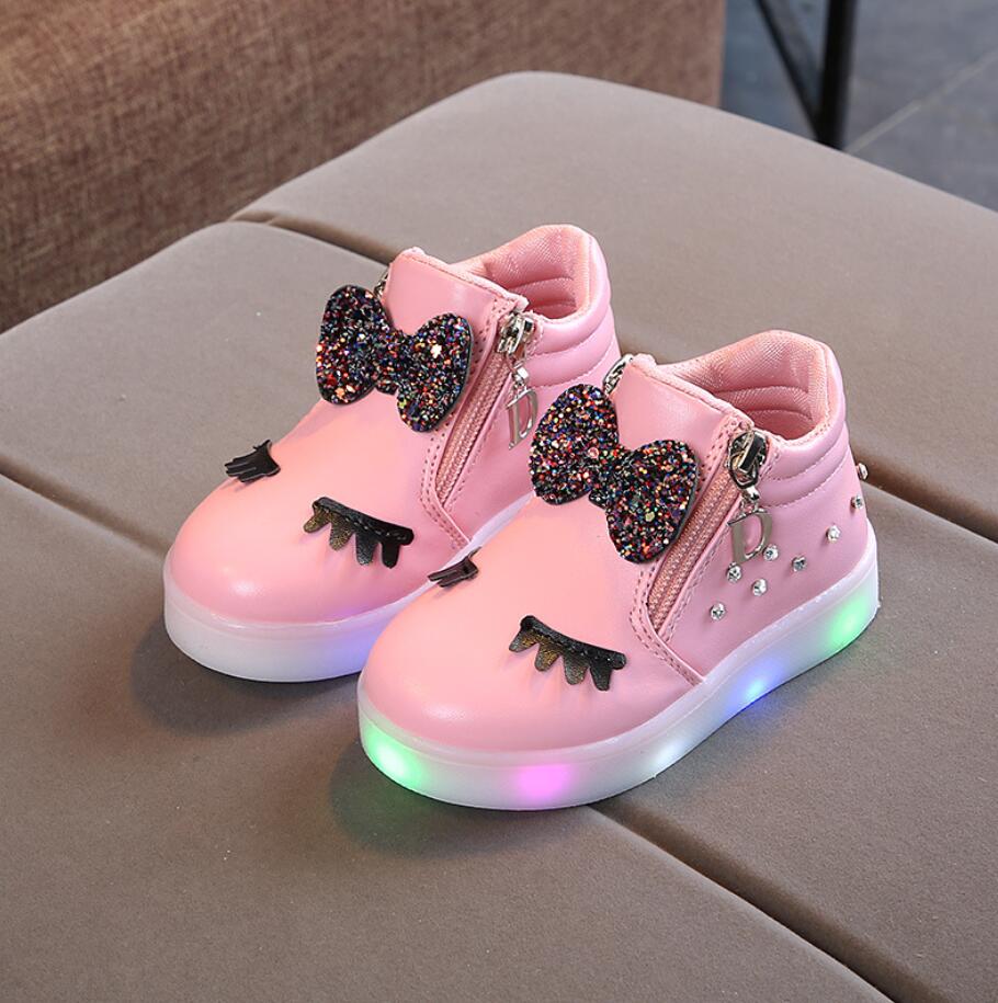 Children Glowing Sneakers Kid Princess Bow for Girls LED Shoes Cute Baby  with Light Shoes Luminous