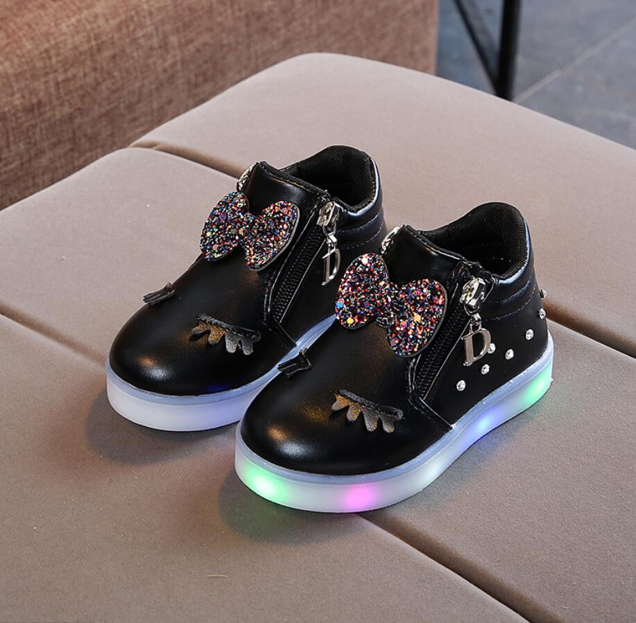 Children Glowing Sneakers Kid Princess Bow for Girls LED Shoes Cute Baby  with Light Shoes Luminous