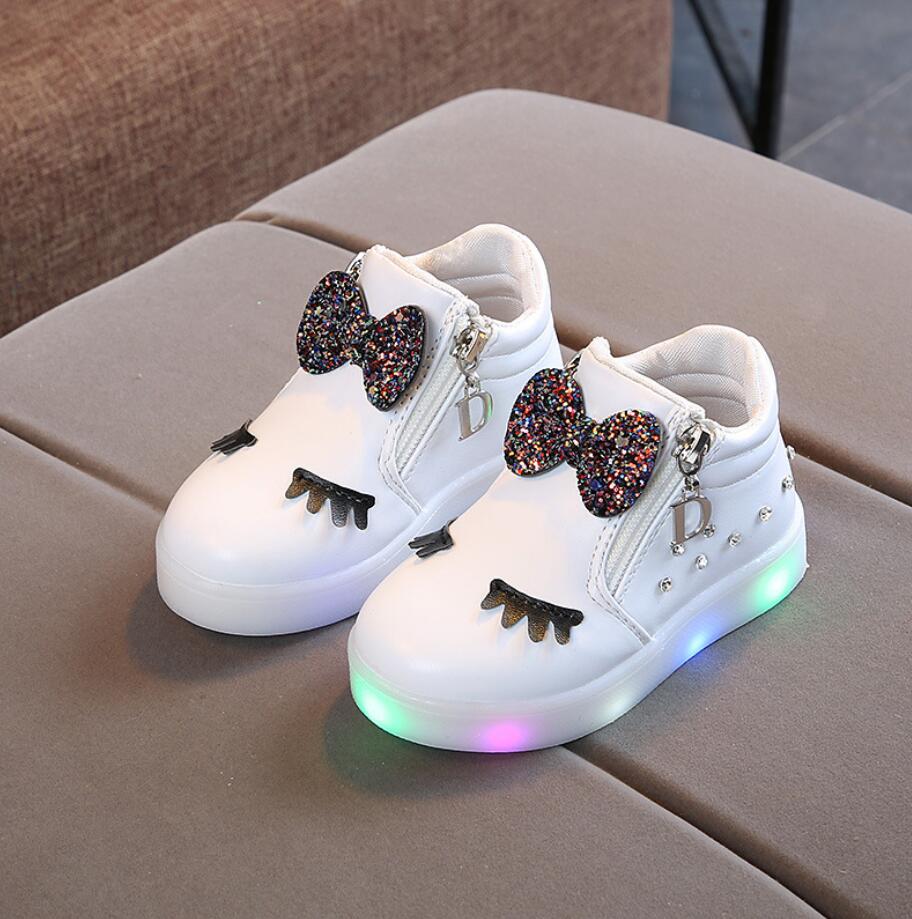 Best price for Children Glowing Sneakers Kid Princess Bow for Girls LED Shoes Cute Baby with Light Shoes Luminous