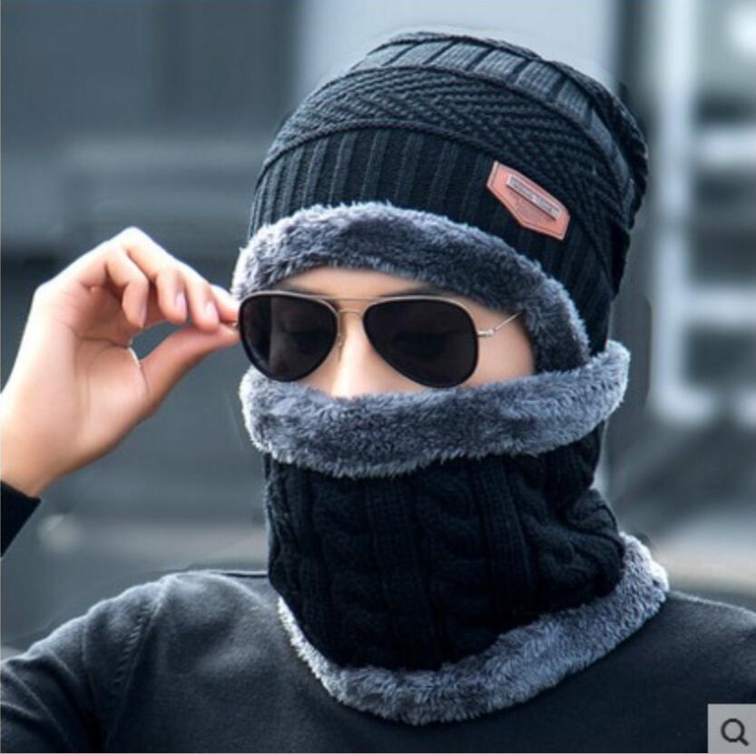 2 pieces Neck sets Hats Men Girl Winter Head hooded Cap Earmuffs Head Caps Male beanie mask