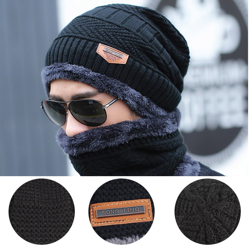 2 pieces Neck sets Hats Men Girl Winter Head hooded Cap Earmuffs Head Caps Male beanie mask
