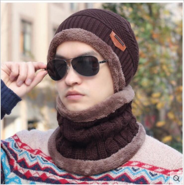 2 pieces Neck sets Hats Men Girl Winter Head hooded Cap Earmuffs Head Caps Male beanie mask