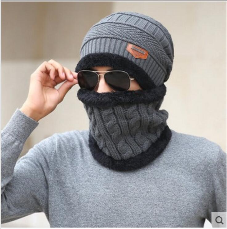 2 pieces Neck sets Hats Men Girl Winter Head hooded Cap Earmuffs Head Caps Male beanie mask