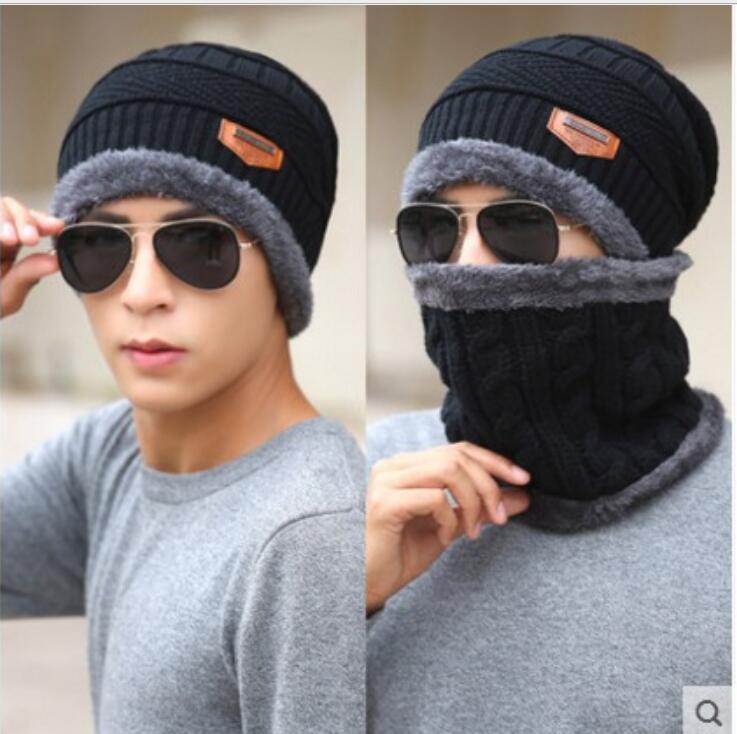 2 pieces Neck sets Hats Men Girl Winter Head hooded Cap Earmuffs Head Caps Male beanie mask